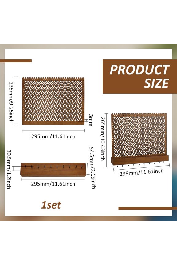 1set Wood Wall-Mounted Jewelry Hanging Racks for Earrings Bracelets Necklaces Organizer Holder with Hanger Hooks Saddle Brown Finished Product: 29.5x26.5x5.45cm