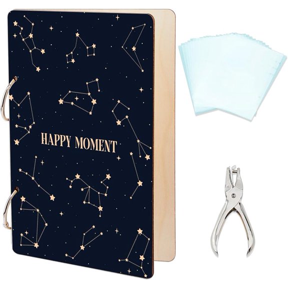 1set Wooden 2-Ring Loose Leaf Binder Postcard Phote Album Cover Constellation 240x160x2.5mm Hole: 5mm 2pcs/set