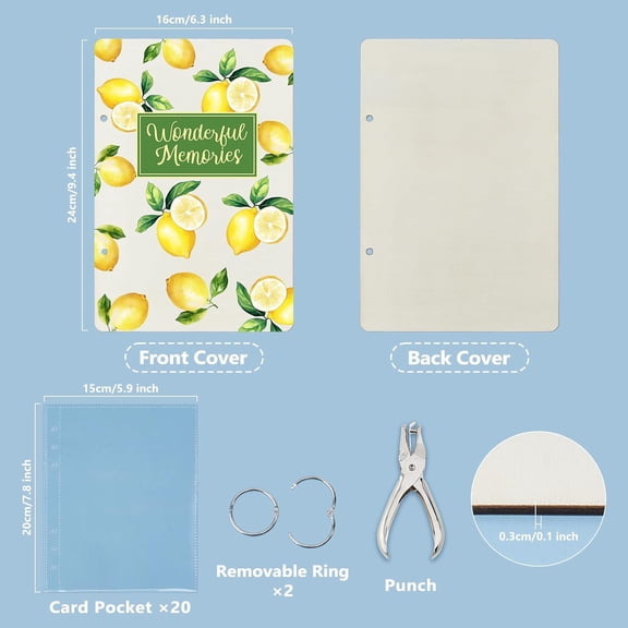 1set Wooden 2-Ring Loose Leaf Binder Postcard Phote Album Cover Lemon 240x160x2.5mm Hole: 5mm 2pcs/set