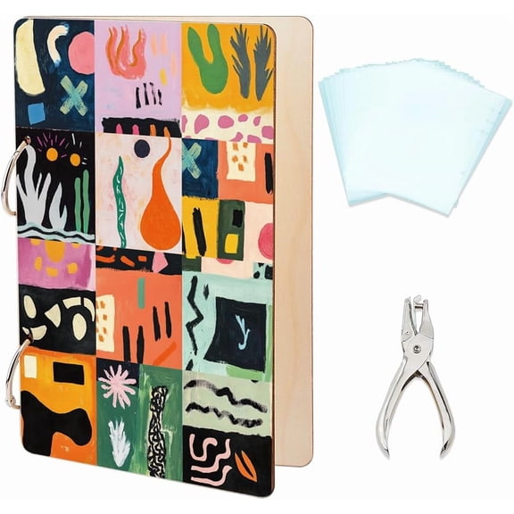 1set Wooden 2-Ring Loose Leaf Binder Postcard Phote Album Cover Tartan 240x160x2.5mm Hole: 5mm 2pcs/set