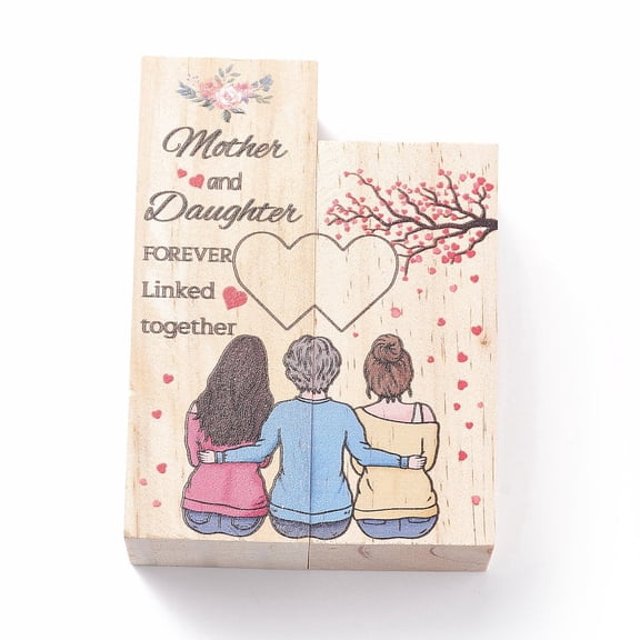 1set Wooden Candle Holder Display Decorations Rectangle with Word Mother & Daughter Mother's Day Gift Wheat 44.5x44.5x99~120mm 2pcs/set