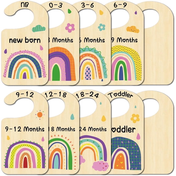 1set Wooden Closet Divider Hanging Organizer Signs Rainbow 180x100x2.5mm 10pcs/set