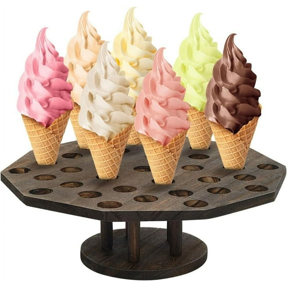 1set Wooden Ice Cream Cone Holder 36 Holes Sushi Hand Roll Stand Holder Wood Waffle Cone Display Stand Snack Tray Popcorn Rack for Birthday Party Wedding Restaurant Catered Event Display