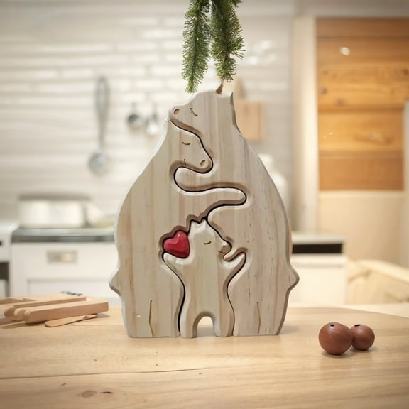 1set Wooden Puzzle Family Bear Set Crafts Bear Hug Ornaments, Personalized Bear Family Puzzle with Family Name, DIY Gift for Mom, Dad, and Family,3bears