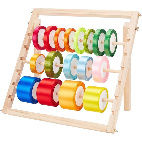 1set Wooden Ribbon Storage Rack Spool Holder Organizer Moccasin Bar: 382~412x10~20x20mm