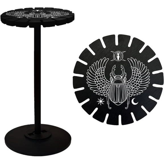 1set Wooden Wheel Wooden Display Shelf Black Holder Stand Rustic Divination Pendulum Storage Rack Witch Stuff Beetle Pattern Wheel: 120x8mm 2pcs Studdle: 288x12mm 1pc