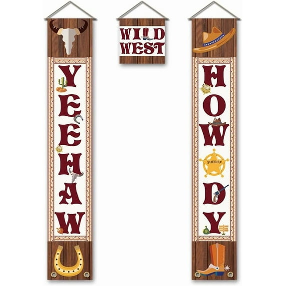 1set Yeehaw Howdy Decorations Western Hoedown Welcome Door Banner Party Decoration set Cowboy Porch Wild West Sign Welcome Cowboy Banner Hanging Decoration for Western Cowboy Party Door