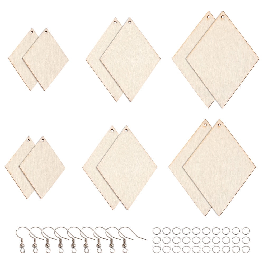 1set Yilisi Rhombus Shape Wood Pendants Earring Making Kits Include Brass Earring Hooks and Jump Rings Antique White Pendants: 150pcs/set