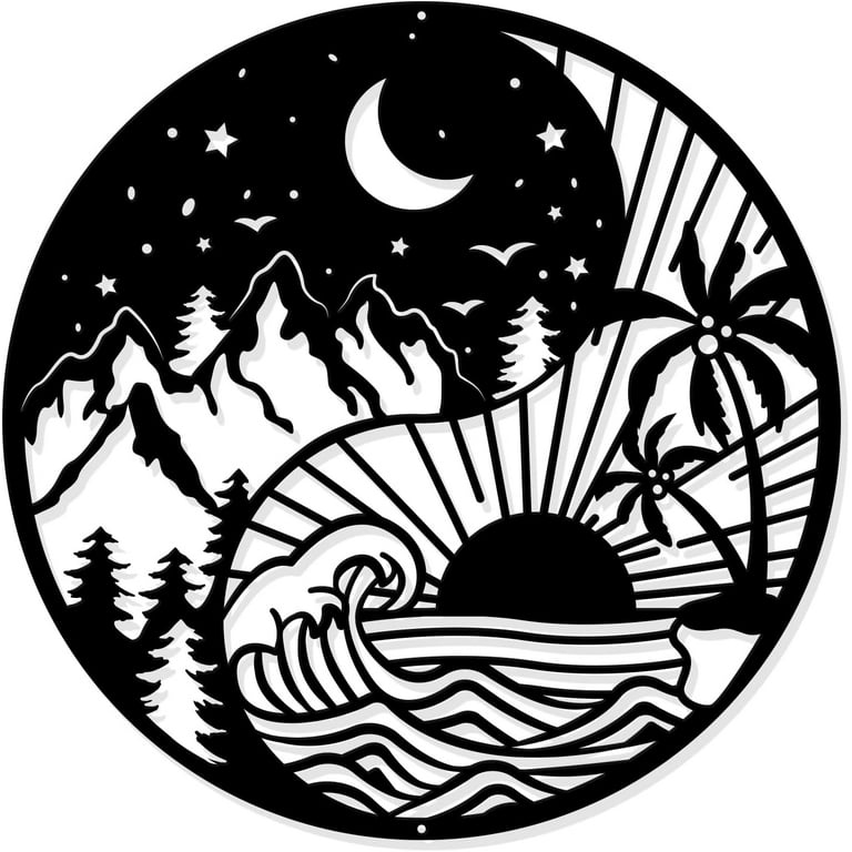 1set Yin Yang Metal Wall Art Decor 11.8 Moon Sun and Stars Wall