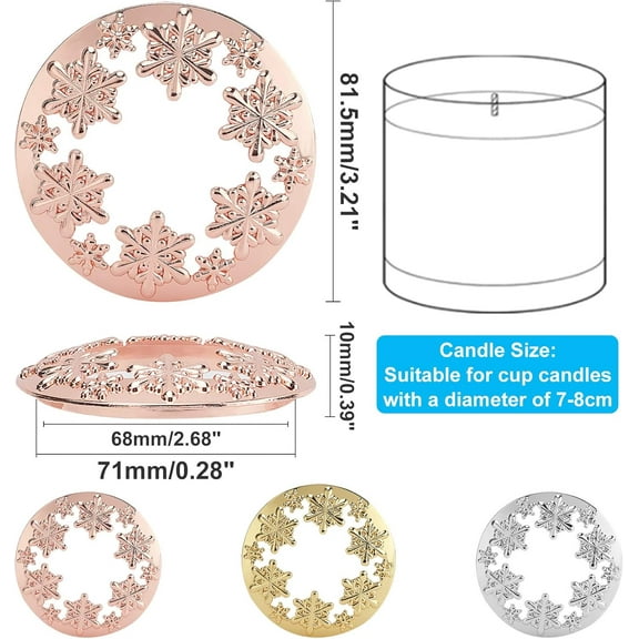 1set Zinc Alloy Candle Lids Candle Toppers Jar Candle Accessories with Snowflake Pattern Flat Round Mixed color 81.5x10mm Inner Diameter: 68mm 3 colors 1pc/color 3pcs/set
