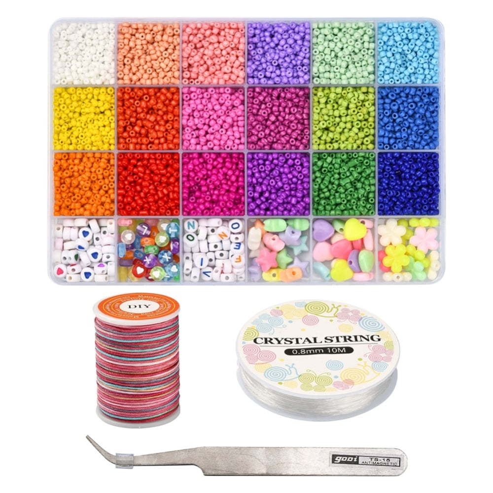 1set color Bracelet Making Kit Including Glass Seed Beads Heart and Letter Pattern & Flower & Star Acrylic Beads Tweezers Mixed color Glass Seed Beads: 5616pcs/box
