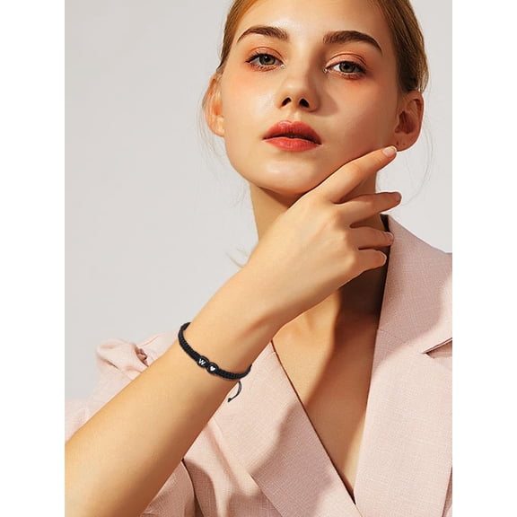 1set love Heart Initial Bracelets Adjustable A-Z Letter Nylon Cord Bracelets with Plastic Beads for Black DIY