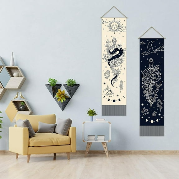 1set pack of 2 Sun Moon & Snake Print Tapestries Snake Vertical Tapestry Mystical Tassel Tapestry Wall Hanging for Bedroom Living Room Home 13 x 51 Inch