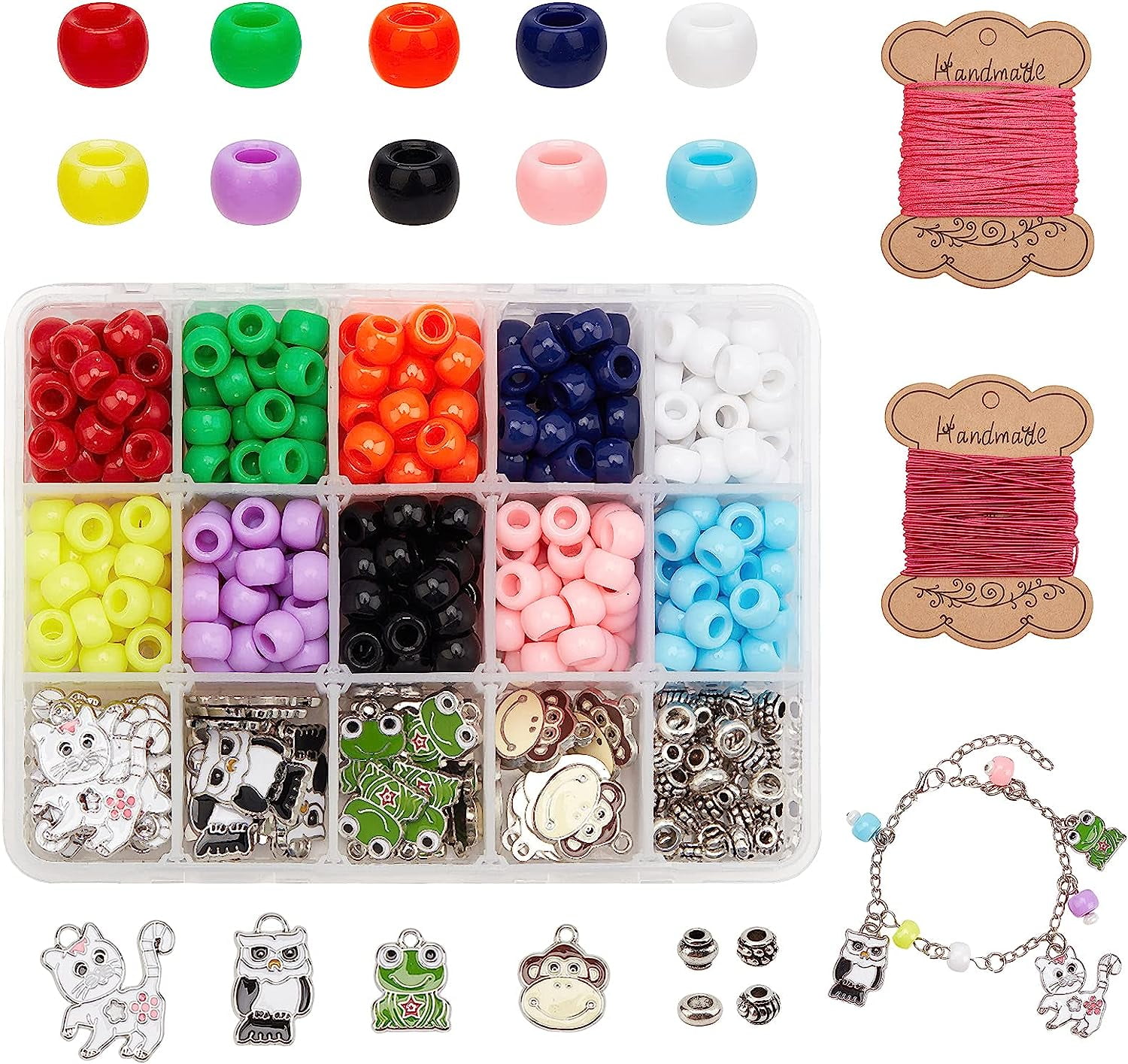 1set 's Day Gift Bracelets Making Kits include Resin Large Hole Beads Alloy Spacer Beads Alloy Enamel Elastic Cord Nylon Thread Mixed color 8x5~6mm Hole: 4mm 10 colors 35pcs/color 350pcs/box