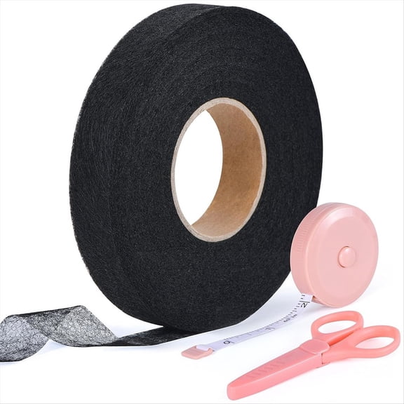 Hem Tape - 3/4 INCH X 70 Yards - No Sew Iron-on Hemming FabricTape Adhesive with Scissors&Tape Measure - for Clothes A,1set * steam a seam,Black