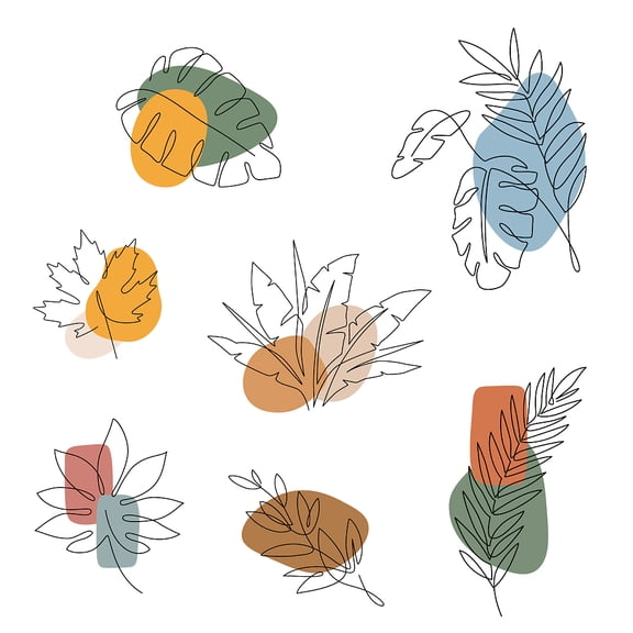 1sheet 7 Pieces BOHO Lineal Plant Stickers BOHO style Wall Decal Plant Leaves Wallpaper Maple leaf Plantain Leaf Stickers Art for Bedroom Living Room wall Windows Decor