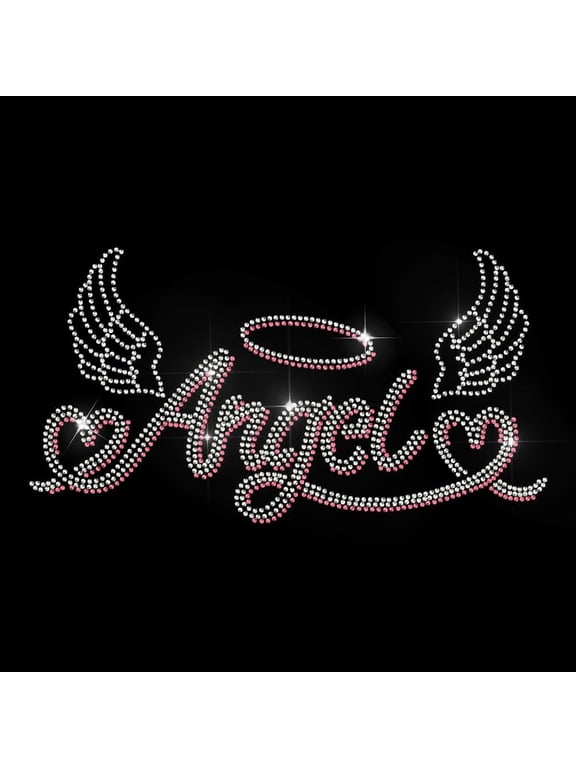 1sheet Angel Text Rhinestone Iron on Hotfix Transfer Wings Halo Bling Patch Clothing Repair Applique Love Pattern Iron on Rhinestone Heat Transfer Decal for T-Shirt Hat Jacket DIY Craft