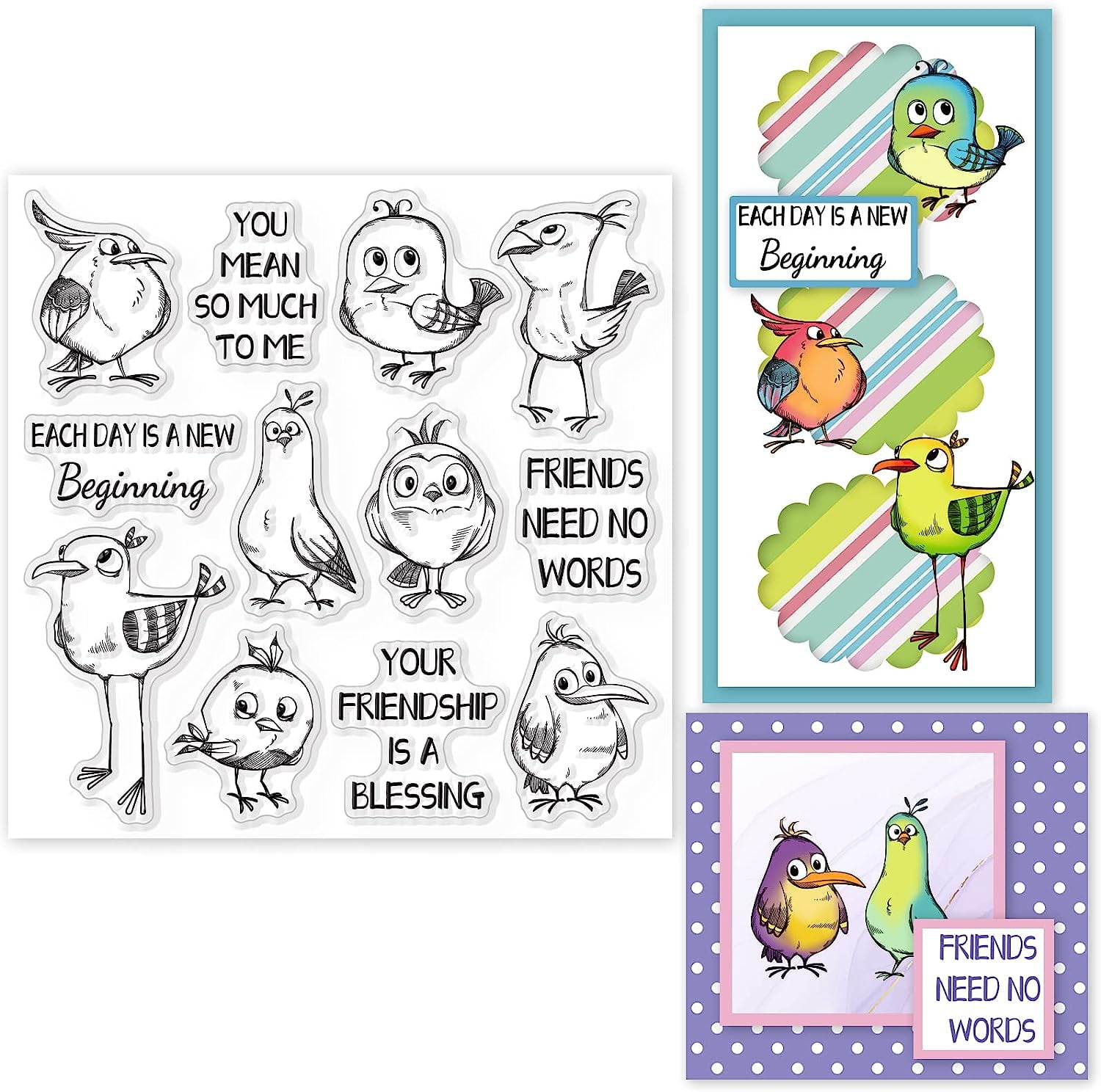 1sheet Birds Clear Stamps Chicken Owl Blessing Words Silicone Clear ...