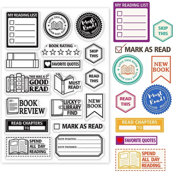 1sheet Book Reading Label Clear Stamps Mini Art Label Silicone Clear Stamp Reading Seals