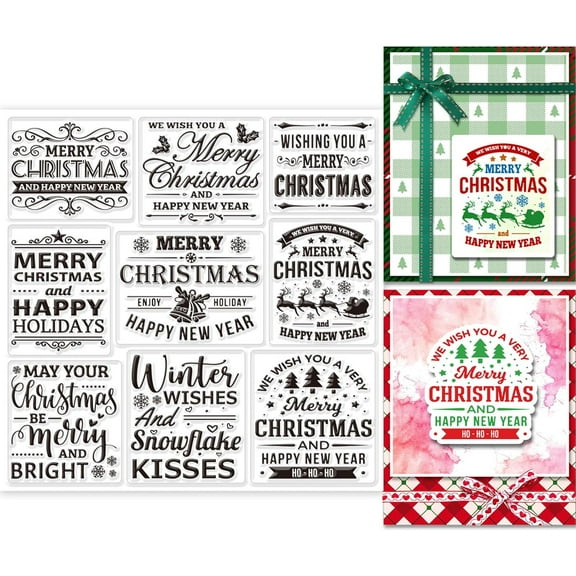 Christmas Greeting Words Clear Stamps for Card Making Snowflakes Poinsettia Christmas Tree Transparent Silicone Stamps for Christmas Embossing Paper Card Craft Album Decor