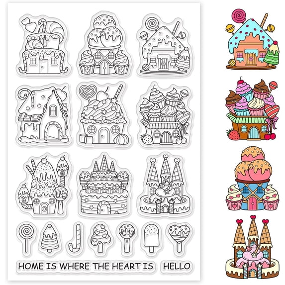 1sheet Clear Stamps Gingerbread House Desserts Cake Ice Cream Transparent Rubber Stamps