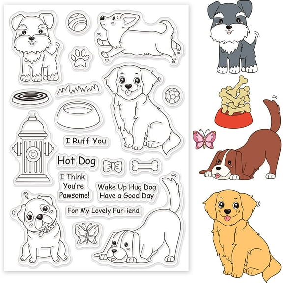 1sheet Cute Dogs Stamps Golden Retriever Corgi Schnauzer Silicone Clear Stamp Seals for Cards Making Scrapbooking Photo Journal Album Decoration