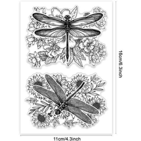 1sheet Dragonfly Clear Stamps Flower Dragonfly Stamps Insect Seals Clear Stamps Plant Background Transparent Stamp for Card Making Scrapbooking Photo Album Gift Paper Craft 6.2x4.3 Inch