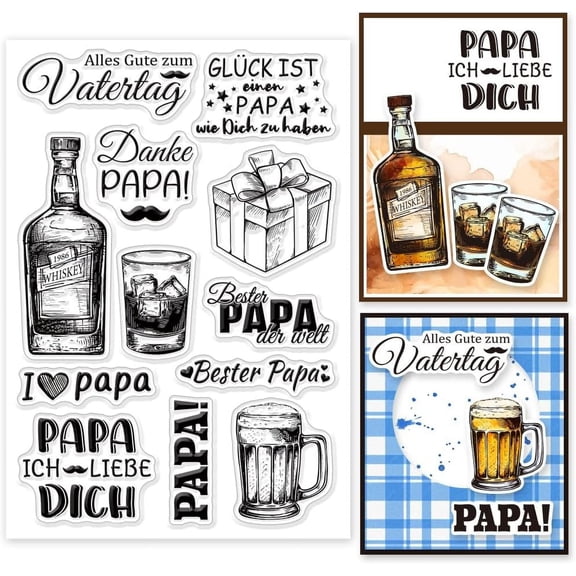 1sheet Father's Day German Sayings Clear Stamps for DIY Scrapbooking Thanks DAD German Word Silicone Clear Stamp 11x16cm Transparent Stamps Seals for Cards Making Journal Photo Album