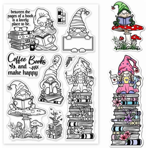 1sheet Gnome Elf Clear Stamps for DIY Scrapbooking Book Mushroom Silicone Stamp Seals Transparent Stamp for Cards Making Photo Album Journal Home Decoration 6.34.33inch Clear