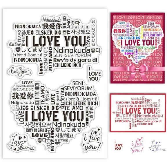 1sheet I Love You Text Love Clear Stamps for Cards Making Valentine's Day Words Silicone Clear Stamp Seals Transparent Stamps for Scrapbooking Photo Album Journal Home Decoration