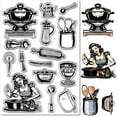 thumbnail image 1 of 1sheet Kitchen Clear Stamps Pot Fork Spoon Kettle Women Cook Tools Silicone Stamp Reusable Vintage Transparent Rubber Stamps Seals for DIY Photo Scrapbooking Paper Card Making Album Decor Crafting, 1 of 8