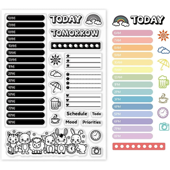1sheet Label Pattern Clear Stamps with Loveable Cartoon Animal Element Mini Plan Schedule Task Arrangement