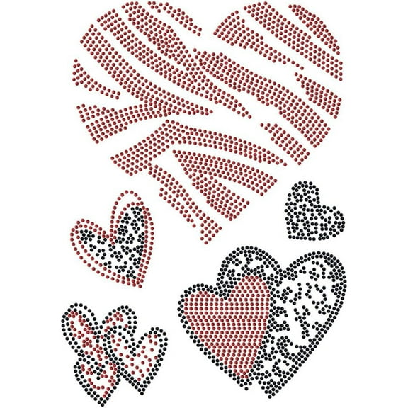 1sheet Leopard Print Heart Rhinestone Iron on Hotfix Heat Transfer Decal Bling Rhinestone Decals Rhinestone Heat Transfer Patch Clothing Repair Applique for T-Shirt Clothing Pants Bags Red