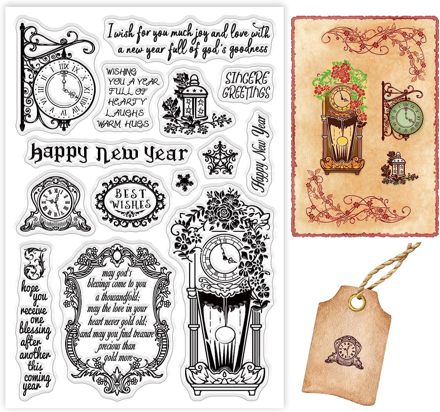 1sheet New Year's Greetings Clear Stamps Happy New Year Clock PVC ...