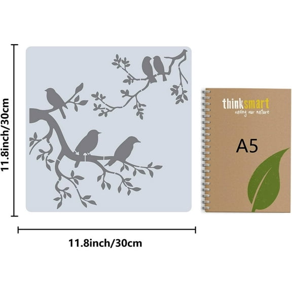 1sheet PET Plastic Hollow Out Drawing Painting Stencils Templates Square Bird Pattern 300x300mm