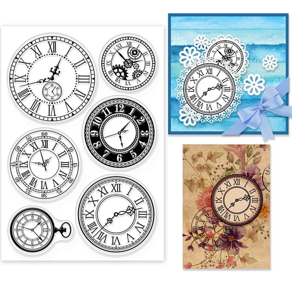 1sheet PVC Plastic Stamps for DIY Scrapbooking Photo Album Decorative Cards Making Stamp Sheets Clock Pattern 16x11x0.3cm