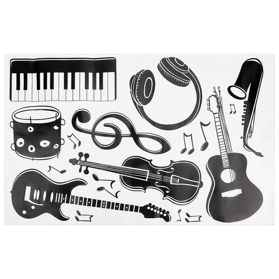 1sheet PVC Wall Sticker Music Notes Wall Decals Black Musical Instruments Wall Decor Removable Guitar Piano DJ Headphone Drums Saxophone Stickers for Music Studio Bedroom Art Room Decoration