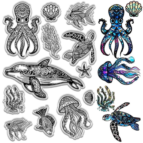 1sheet Plastic Stamps for DIY Scrapbooking Photo Album Decorative Cards Making Stamp Sheets Fish 160x110mm