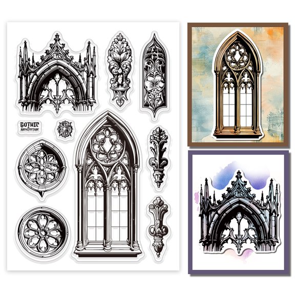 1sheet Retro Gothic Architecture Transparent Stamps for Scrapbooking Gothic Cathedral Silicone Clear Stamp for Card Making DIY Journal Embossing Photo Album Decor