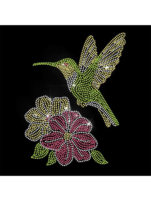 1sheet Rhinestone Iron on Hotfix Transfer Decal Hummingbird Sticker Patches Clothing Repair Hibiscus Flowers Appliques for Jeans Jacket T-Shirts bag Clothes Decor Tailor Shop Supplies