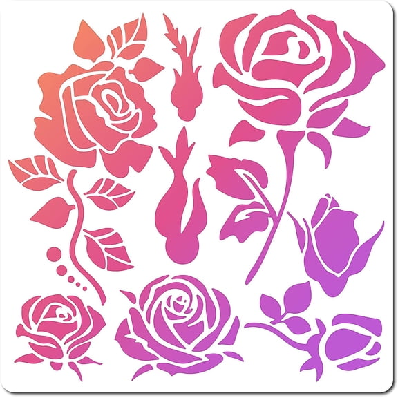 1sheet Rose Stencils Templates 30x30cm Flower Bud Leaves Pattern Large Reusable Plastic Square Stencils Sign for Painting on Wood Wall Scrapbook Card Floor Drawing Decor Crafts