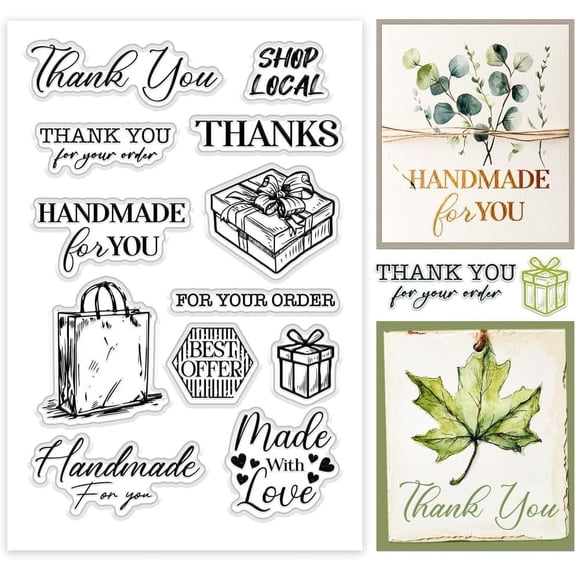 1sheet Shopping Label Clear Stamps Thanks Gift Box Stamps Mini Art Label Plastic Stamp Clear Rubber Stamps Transparent Silicone Stamp