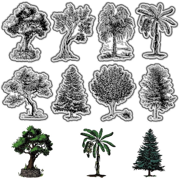 1sheet Tree Wood Clear Rubber Stamps Vintage Pine Tree Palm Reusable Transparent Silicone Stamp Seals for Journaling Card Making Scrapbooking Photo Album Decorative