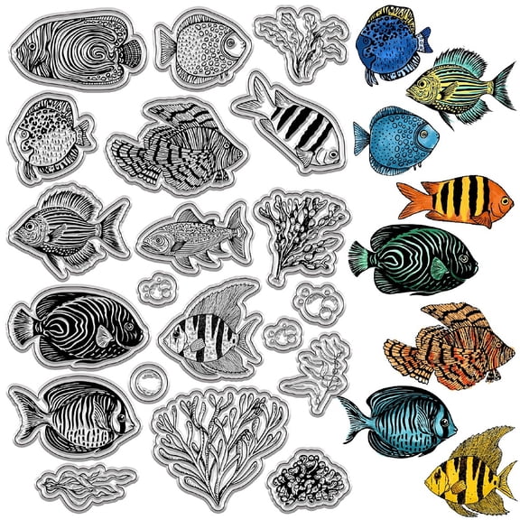 1sheet Tropical Fish Clear Stamps Sea Animals Reusable Postmark Transparent Silicone Stamp Seals for Journaling Card Making Decor Scrapbooking Film Frame Photo Album Decorative