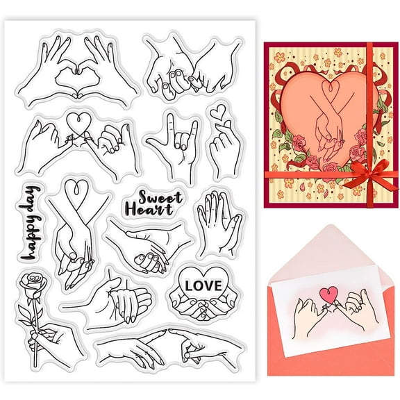 1sheet Valentine’s Hands Clear Stamps 12 Patterns Couples Hold Hands Show Love Sweet Heart