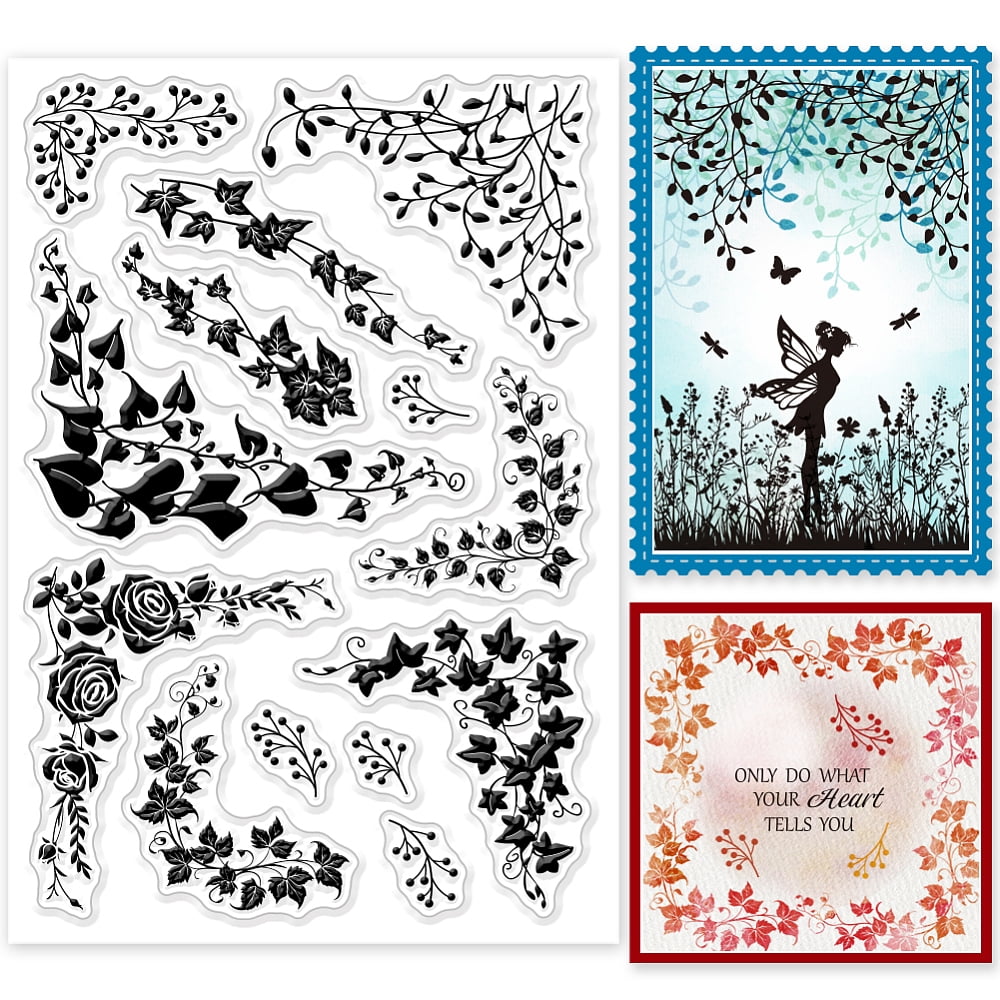 1sheet Vine Corner Silhouette Clear Stamps Plant Flower Silhouette ...