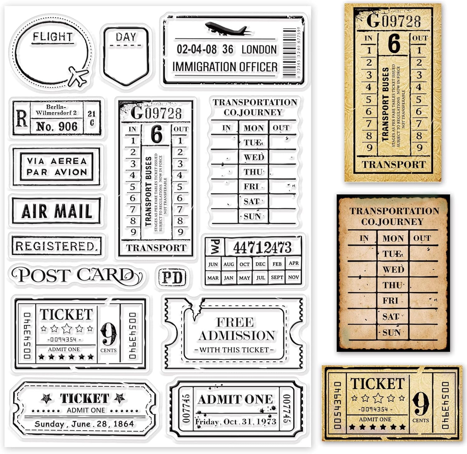 1sheet Vintage Ticket Clear Stamps Travel Air Train Ticket Silicone ...
