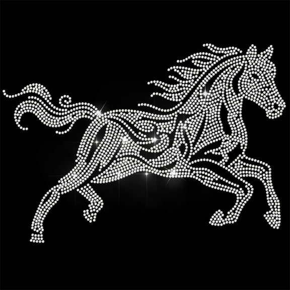 1sheet White Rhinestone Iron on Transfer Galloping Horse Bling Diamond Hotfix Patches for Clothes Large Iron On Sequin Applique for Jeans Jacket Caps Bag T-Shirts Shoes DIY Decor