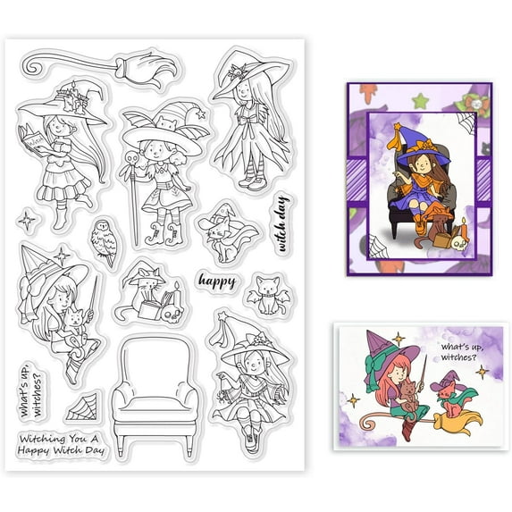 1sheet Witch's Day Clear Stamps for DIY Scrapbooking Decor Cats Animals Blessings Holiday Transparent