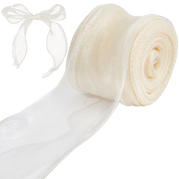 1skein 2-2/5 Inch Yellow Wired Chiffon Ribbon 10 Yards Sheer Tulle Solid Roll Organza Ribbons Wired Woven for Gift Wrapping Wedding Bouquet Home Decor Hair Accessories Handmade DIY Decoration Craft